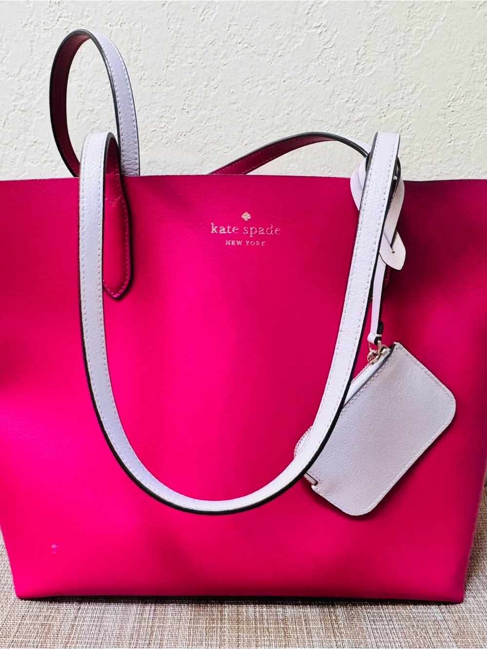 kate spade REVERSIBLE Bright Pink and Pale Lavender Tote w/ Attached Coin Pouch